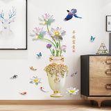 Vase Wall Decal, Exquisite Vase Wall Sticker, Chinese Style Wall Sticker Vase Flower Wall Decor Self-Adhesive for Corridor, Wallpaper  size 60x90 sk9373