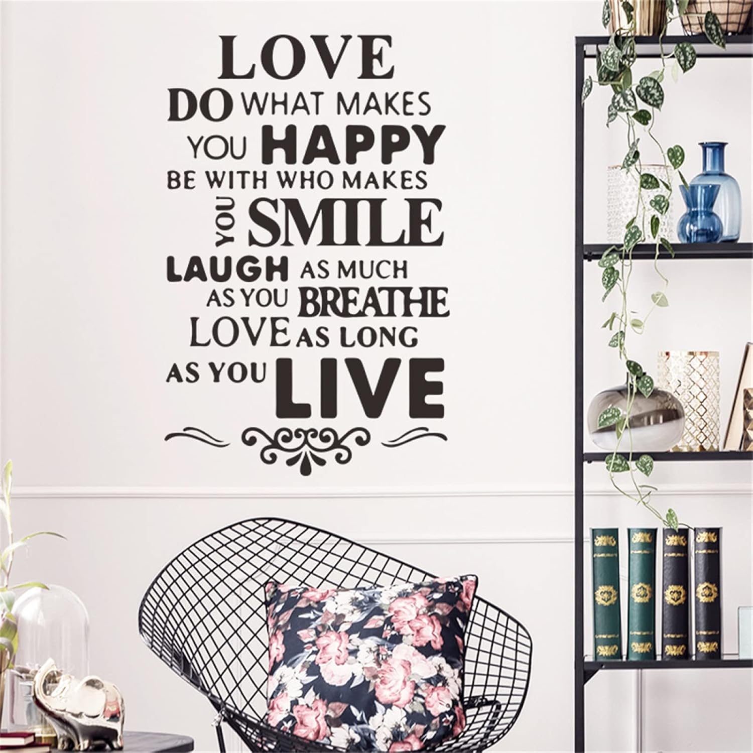 English Slogan Wall Stickers,Love Black and White self-Adhesive Wall Decals,Literature and Art Bedroom Porch Home Wall Decoration size 60x90 zy1304a
