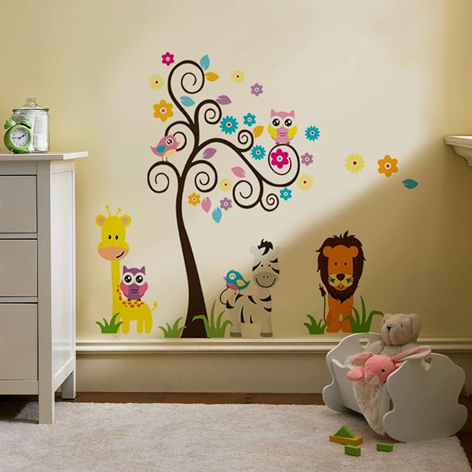 Wall Stickers Family Mural Decal Paper Art Decoration Girafle Tree size 60x90 df5091