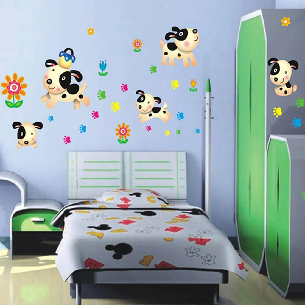 Lovable Dogs Movable Wall Stickers PVC Transparent Film Baby Room Decorative Cute Cartoon Wall Stickers In Home Decoration size 50x70  xy8069