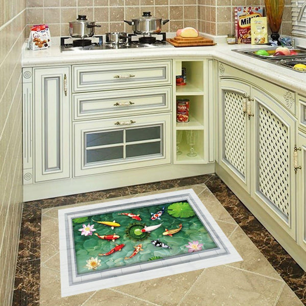 Home Find Fake Fishpond Decals High Definition Lotus Flowers Koi Fish Carps Wall Stickers Vinyl Murals for Bathroom Washroom Arts Peel and Stick Waterproof Floor Decoration 35 inches x 23 inches