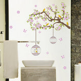 Pond's Seamless Wall Sticker Purple Flower Golden Bird DF5066 Extra Large Size 60x90 Wall Decor Sticker