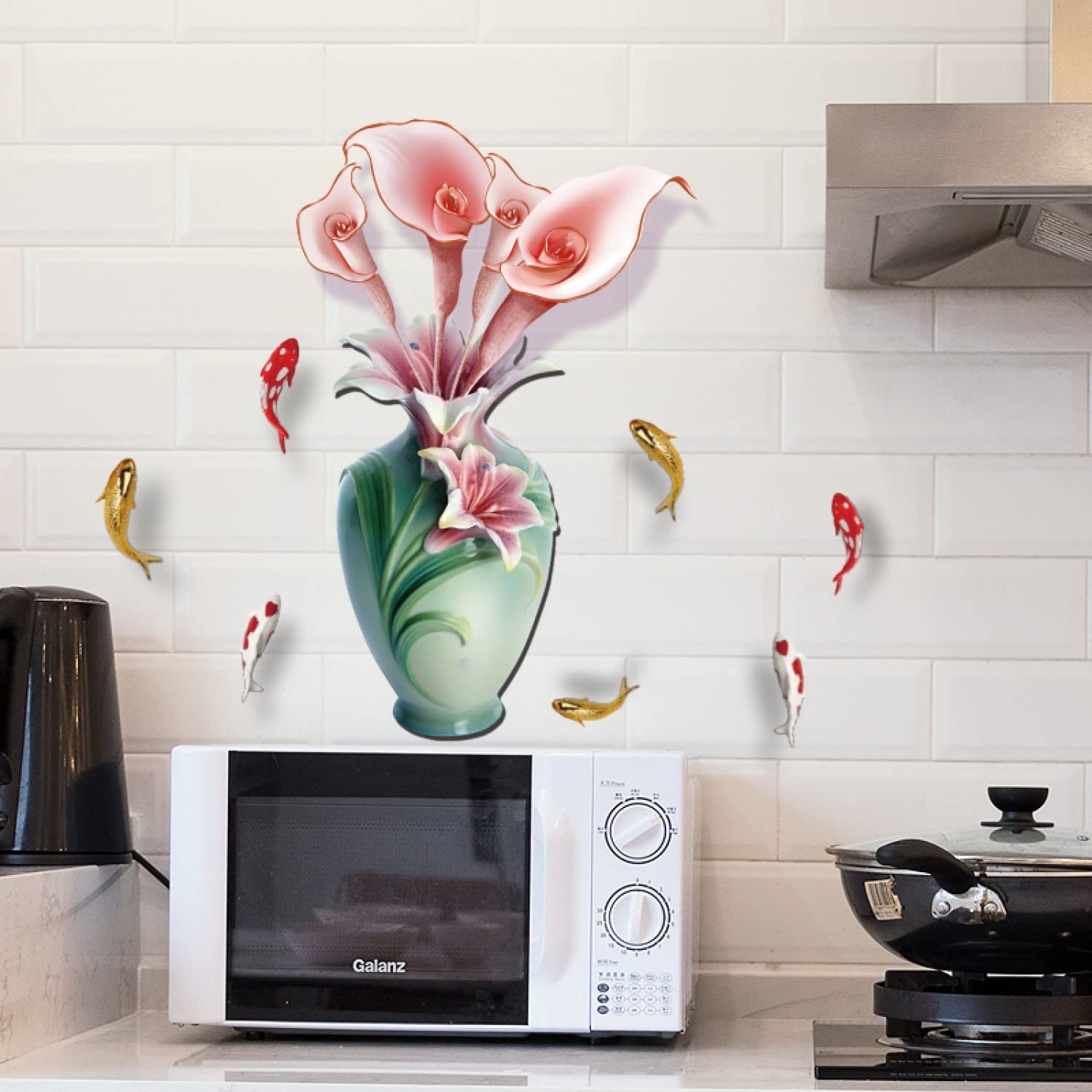 JAAMSO ROYALS Green Vase Witn Pink Flower Wall Stickers for Living Room Flowers, Floral Wall Stickers, Flower Sticker, Nature Wall Stickers, Garden Stickers for Walls of Home size 50x70 sk6135