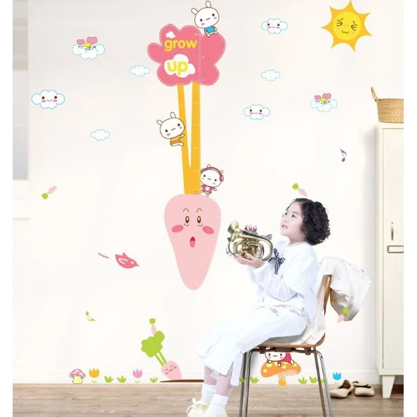Super cute little white rabbit pulling carrots height stickerCreative wall stickers, stylish combination for children's room, size 60x90 am9037