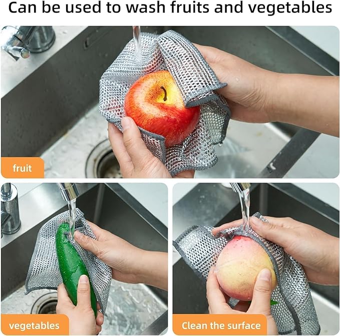 Dish washing Cleaning cloth | Wire Dish washing Rugs for Wet and Dry, Metal Wire Dish Towels for Kitchen, Dishes - pack of 4