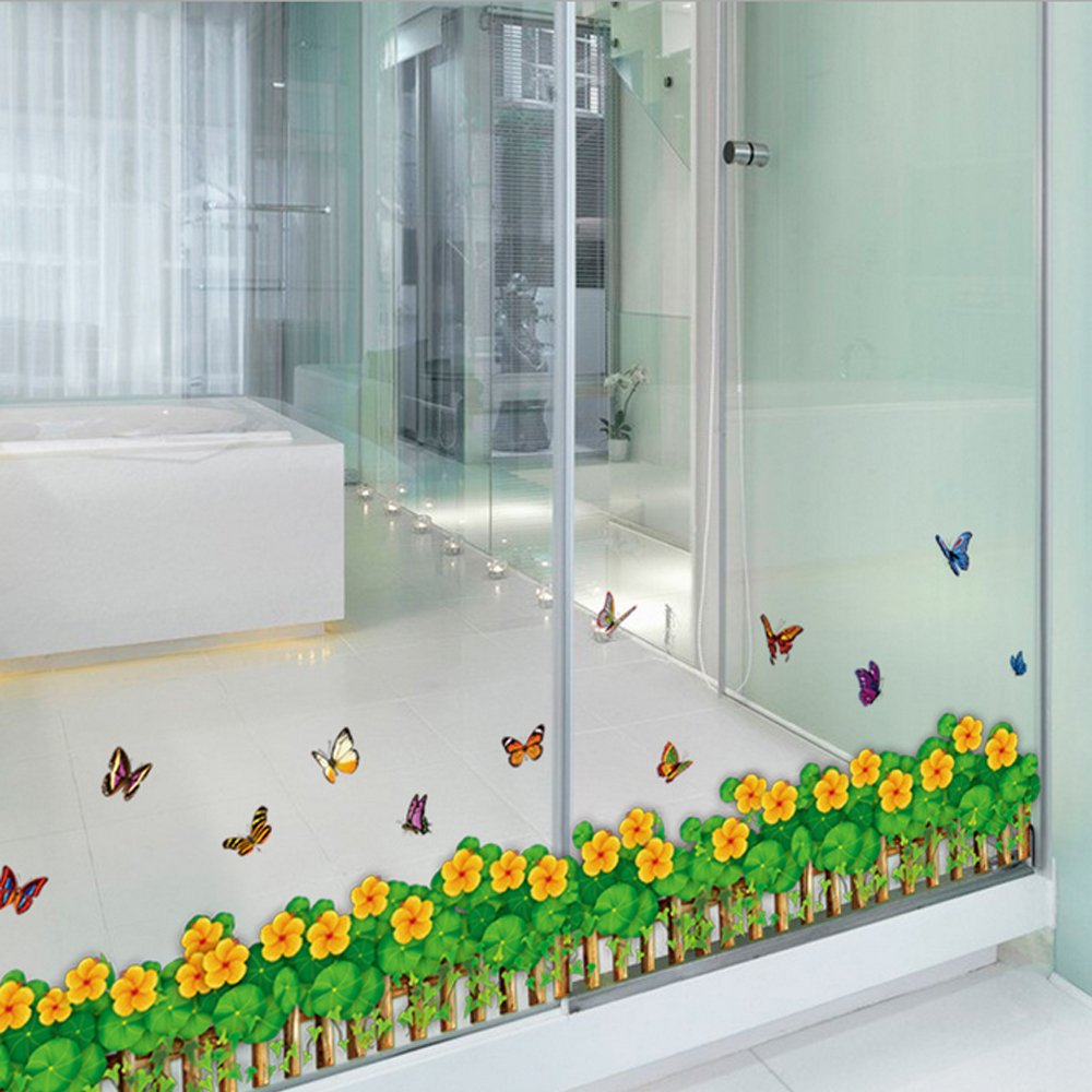fashionbeautybuy Baby Boy's Butterflies Flowers Railing Skirting Line Wall Sticker Paper Home Decal One Size Multi size 50x70 xy8002