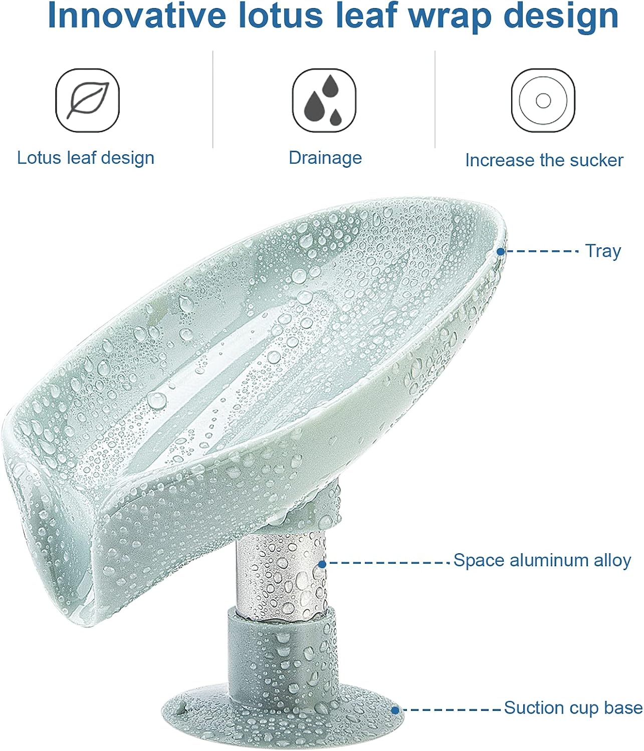 Leaf Shape Hydraulic Soap Dish with Drainage, Suction Cup Soap Holder Stand for Bathroom & Kitchen