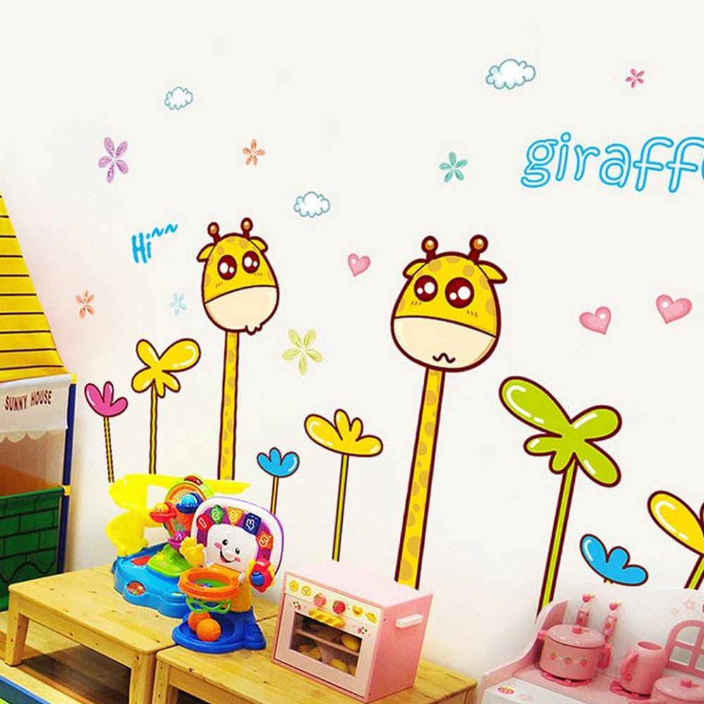 Top of top store - Wall Stickers, Cartoon Animal Design, Butterflies and Flowers Removable for Home Decoration PVC, Cute Giraffes size 50x70 xls7197