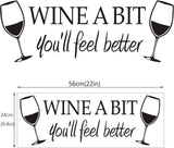 Wine a Bit You'll Feel Better Quote Letter Wall Sticker Vinyl Wall Decals Home Arts Removable Kitchen Dining Room Wall Decal Vinyl Home Décor （Black...