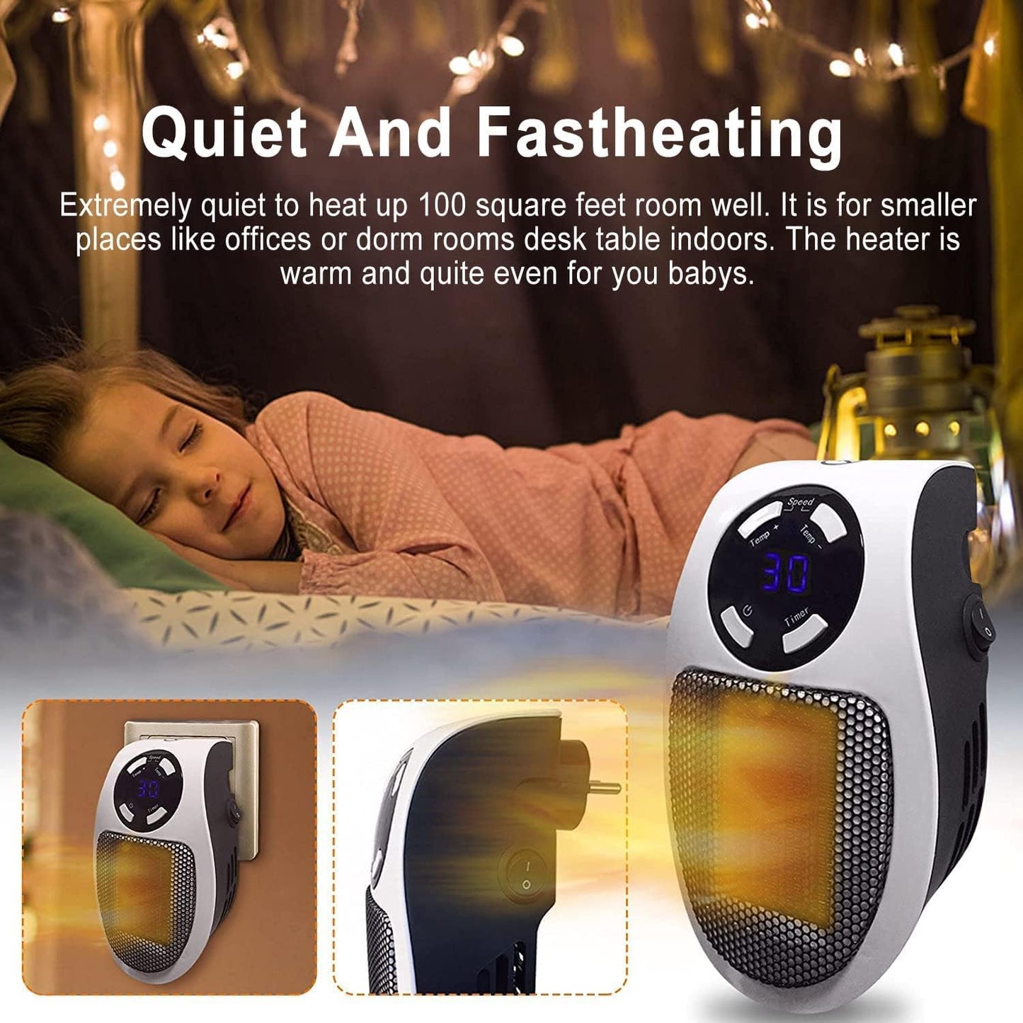 Portable Electric Heater Fan Heater Electric Ceramic Fan Energy-Saving Heater Safe Quiet Heating Fan room for Winter.