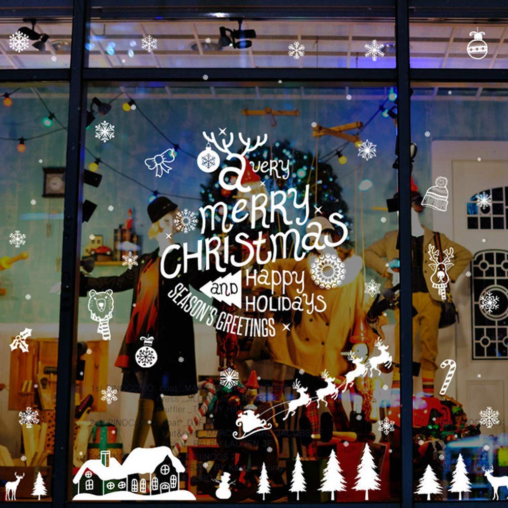 Xl 832 Christmas Homye 1PCS Merry Christmas Decoration Christmas Elk Snow House Snowflake Joyful Patterns Wall Stickers