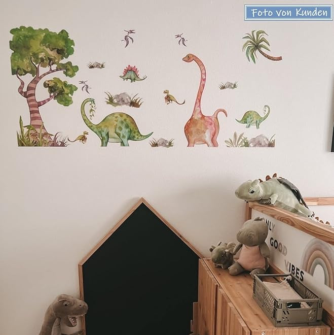 WandSticker4U® - Watercolour wall stickers for children DINOSAURES (126 x 61 cm) I decorative stickers animals tree colourful I wall sticker for children's room baby boy boy nursery decoration  size 60x90  hm92028