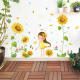 fashionbeautybuy Girl Sunflower Flowers Dragonfly Wall Sticker Decal Home Decor PVC Murals Wallpaper House Art Picture Living Room Adult Senior Teen Kids Baby Bedroom Decoration size 50x70 xls7192