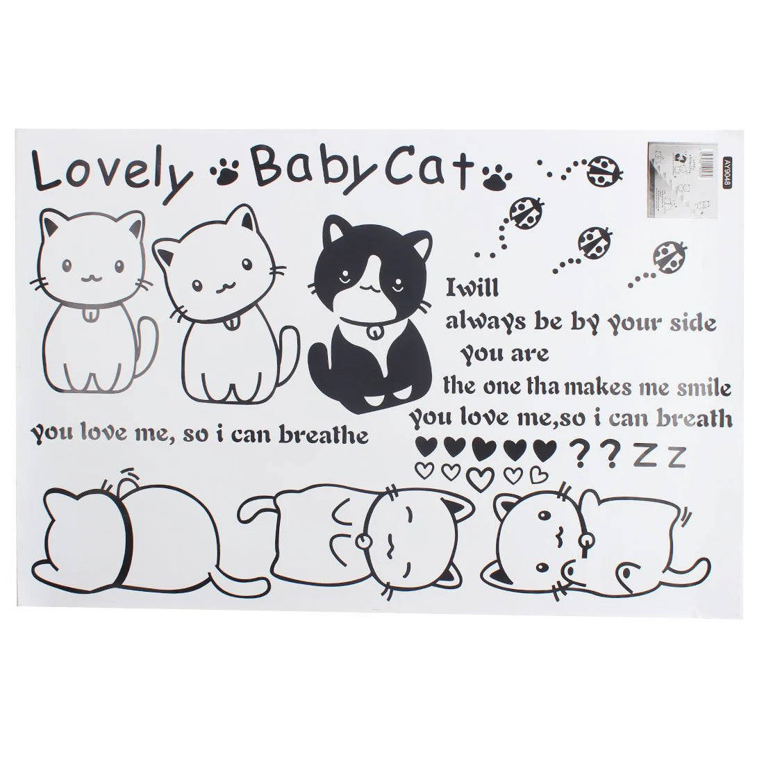 Wall Sticker English Letters Lovely Baby Cats Paper Home Decal Removable Wall Vinyl Living Room Bedroom PVC Art Picture Murals Waterproof DIY Stick for Adults Teems Kids Nursery Baby size 60x90 ay9048