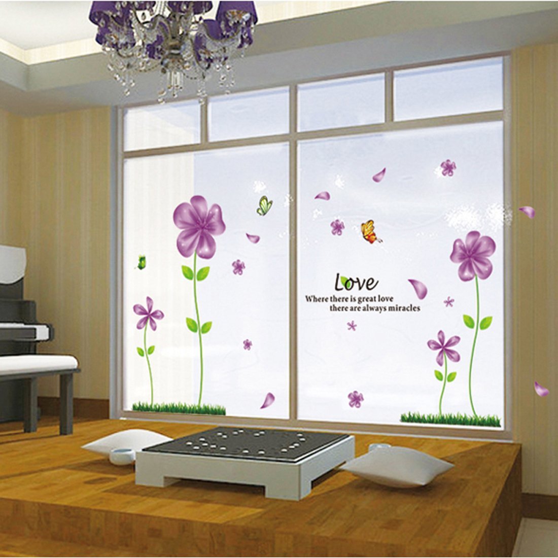 Wall Decal Love Flowers Butterflies English Letters Home Sticker Paper Removable Living Dinning Room Bedroom Art Picture Murals DIY Stick Girls Boys Kids Nursery Baby Decoration size 45x60 ay650b