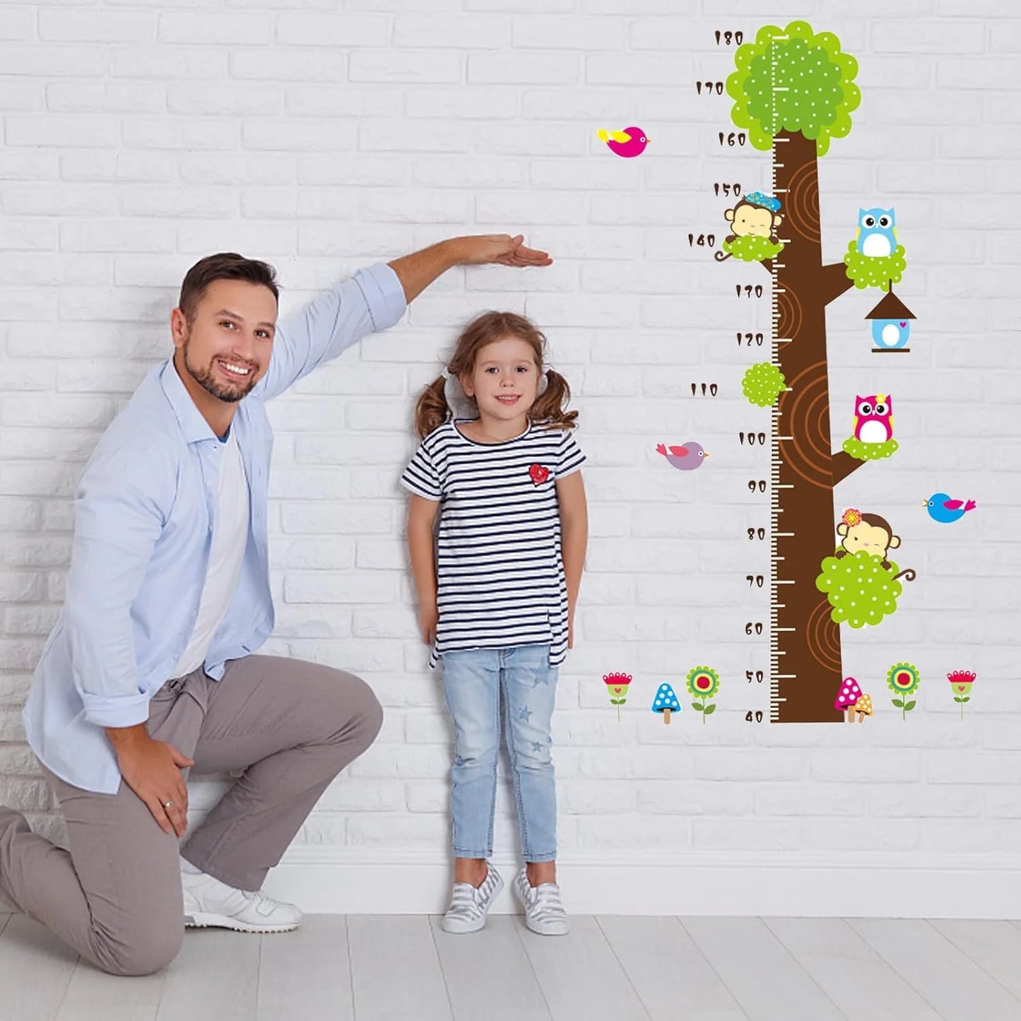 Simoshaw Height Measurement Growth Chart Tree Cute Monkey and Owls Wall Vinly Decal Decor Sticker size 50x70cm ncs006