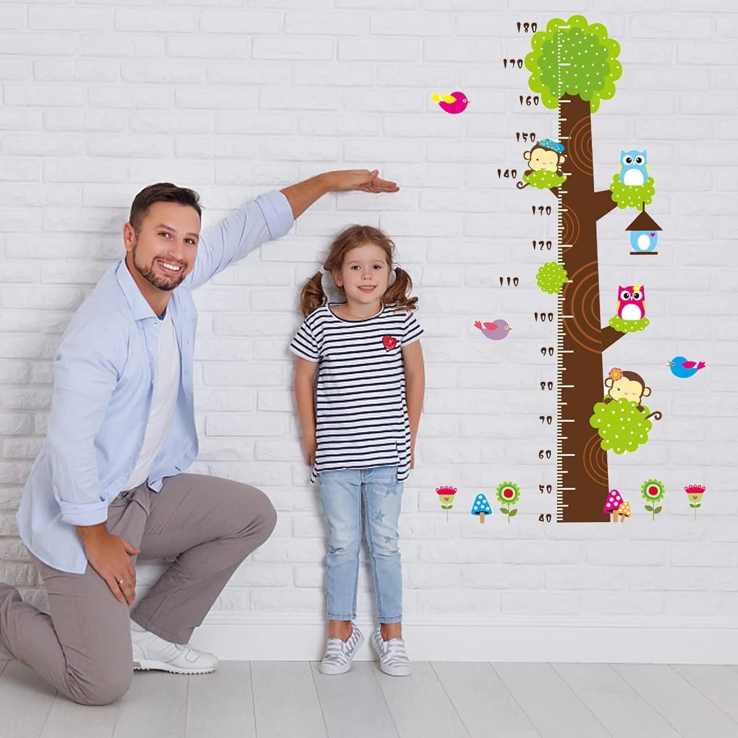 Simoshaw Height Measurement Growth Chart Tree Cute Monkey and Owls Wall Vinly Decal Decor Sticker size 50x70cm ncs006