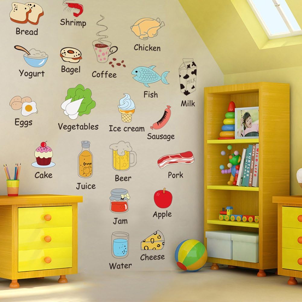 Wallpark Cartoon Cute Food Vegetable/Fruit/Meat Kitchen Fridge Removable Wall Sticker Decal, Living Room Bedroom Home Decoration Adhesive DIY Art Wall Mural size 50x70 am7090
