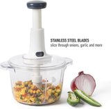Manual Food Chopper with Sharp Blades, Hand Pull Vegetable & Onion Cutter for Kitchen