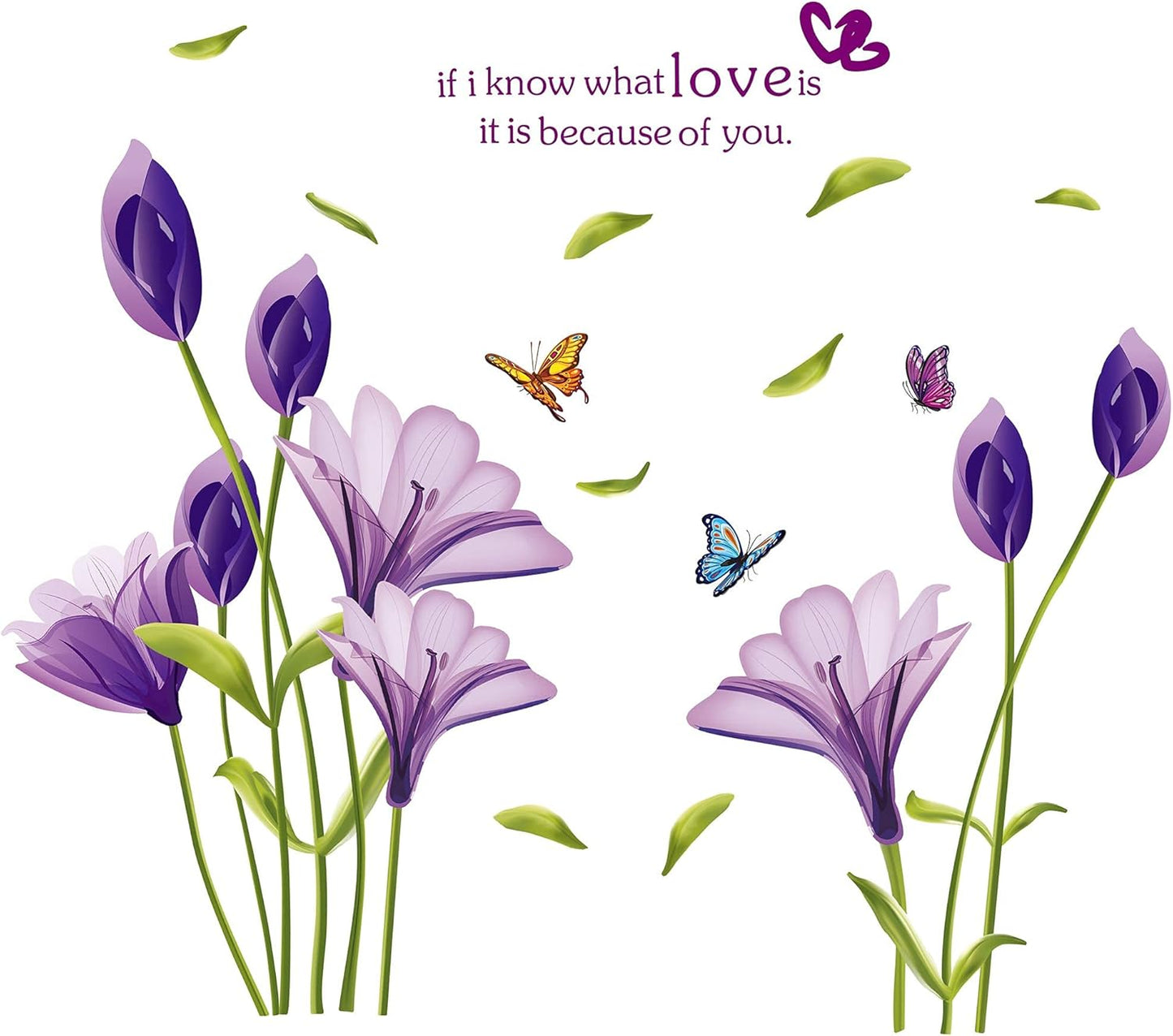 Cute 3D Purple Flowers Wall Sticker Art Mural Decal for Living Room Kitchen Desk Background size 70x50 xls7113