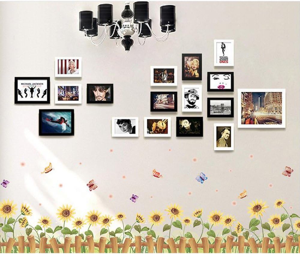 Removable Cartoon Animal Wall Stickers with Butterflies and Flowers, PVC Home Decor Wall Decals for Babies, Kids, Girls, Kitchen Decor, Posters (Sunflower Butterfly Fence) size 50x70 xls7178