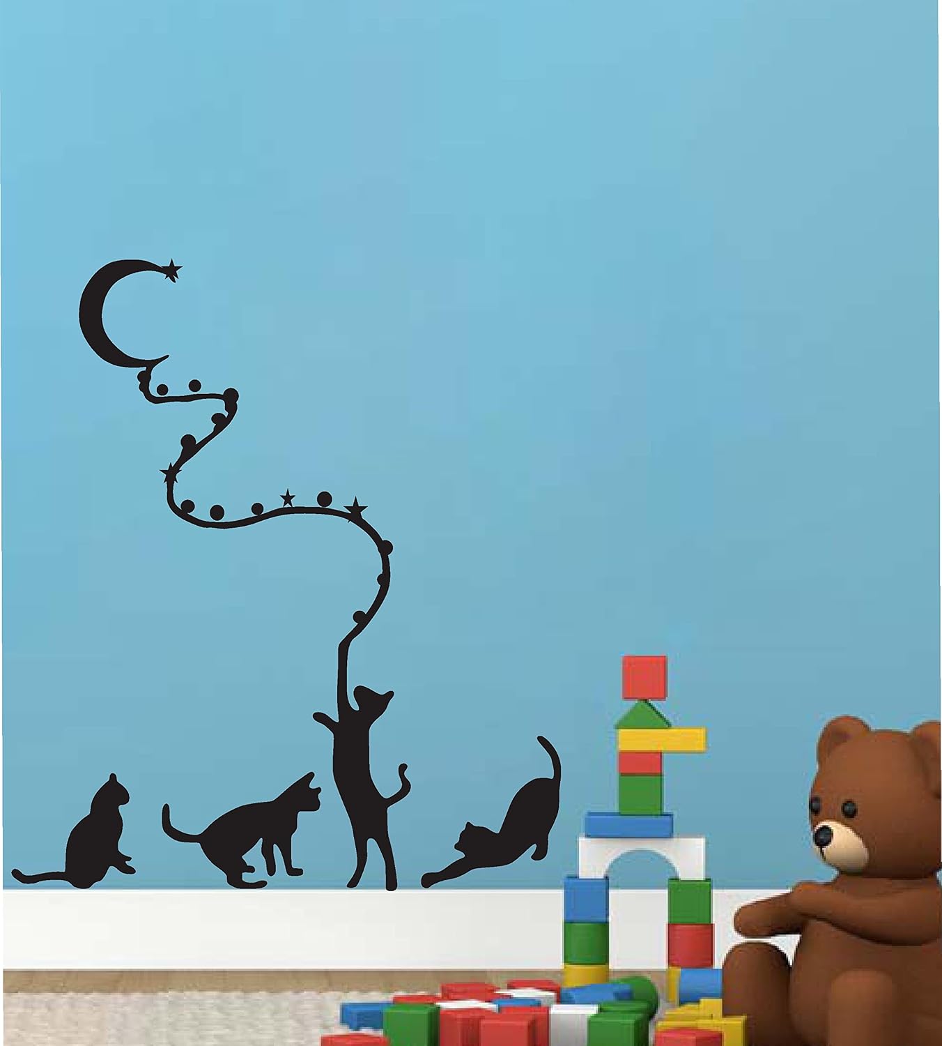 Abstract Black Decal Cates Catch Moon with Rope wall Sticker for Home Decorative PVC Vinyl Wall Sticker size (30 Cm X 60 Cm) ld834