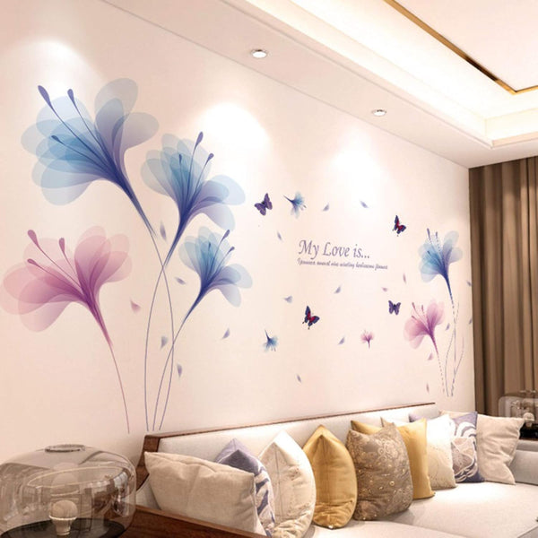 Orchid Flowers Wall Stickers Removable DIY Butterfly Art Decor Wall Stickers Murals for Living Room Kids Room Bedroom TV Background Decoration XL8262 Size: 60x90