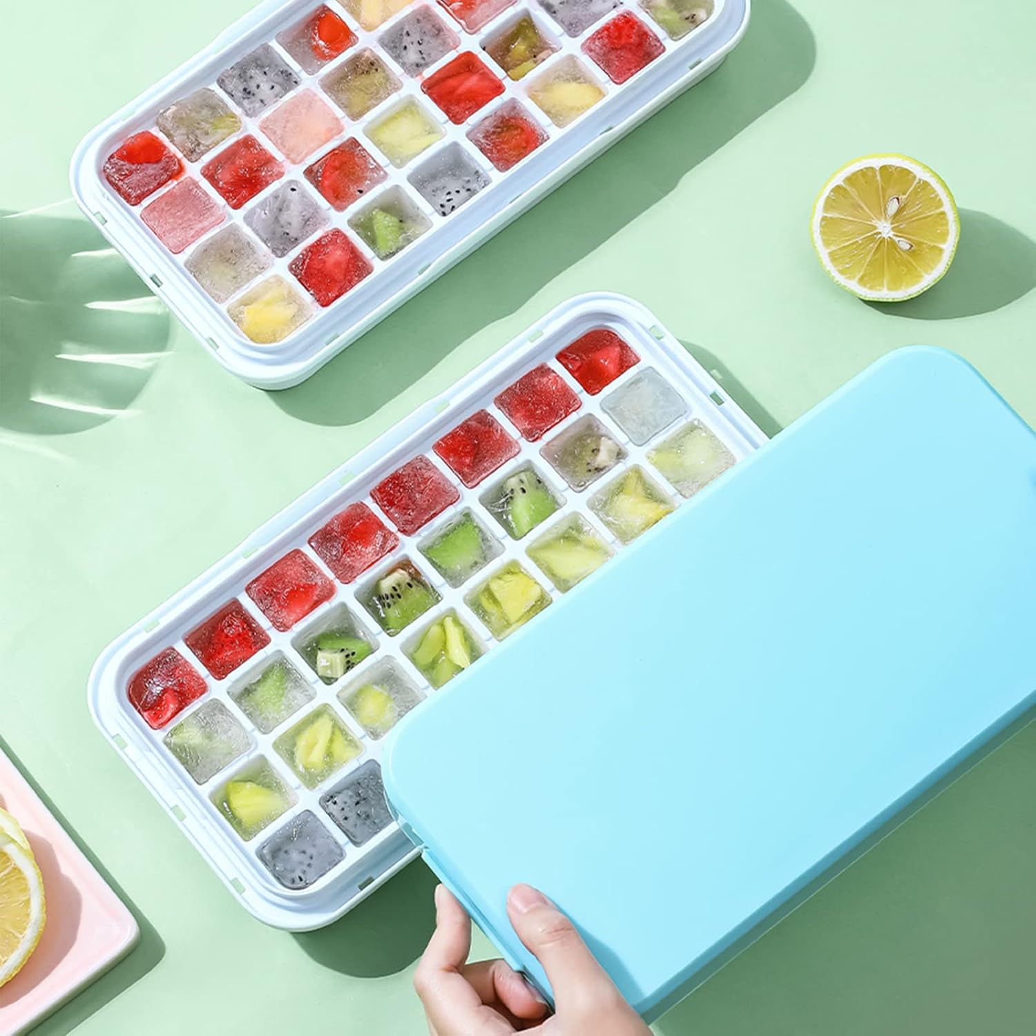 32 grid Silicone Ice Cube Tray with Lid Cover  (Random color)
