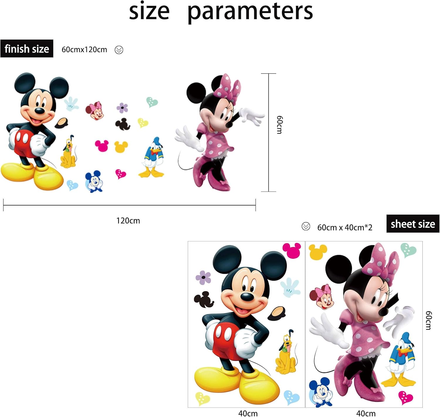 Mickey & Minnie Mouse Wall Stickers - Red & Black Cartoon Art - Waterproof Vinyl - For Kids & Baby Rooms 50x70 ncs1437
