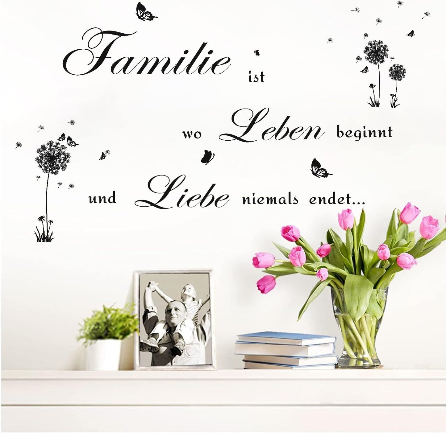 Family Quotes Wall Sticker, Wall Tattoo Sayings Quotes Family, Dandelion Black Wall Sticker, Family Saying, Sticker for Living Room, Bedroom, Wall Sticker Quotes Inspirational Black Decoration size 30x60cm nc1048