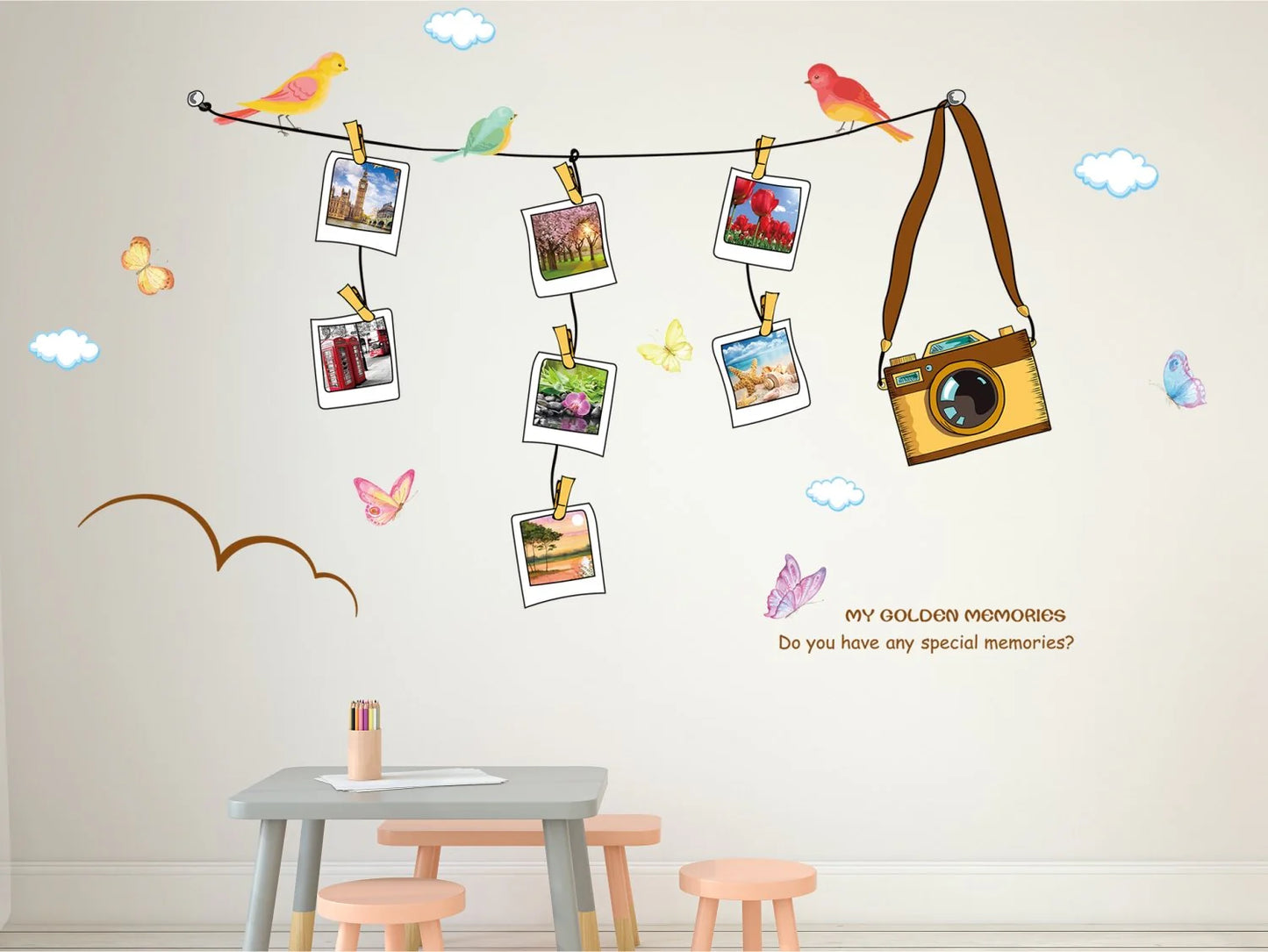 Solimo Wall Sticker for Living Room (Travel Photo Gallery, Ideal Size on Wall, 180 cm X 100 cm), PVC Vinyl abc1050