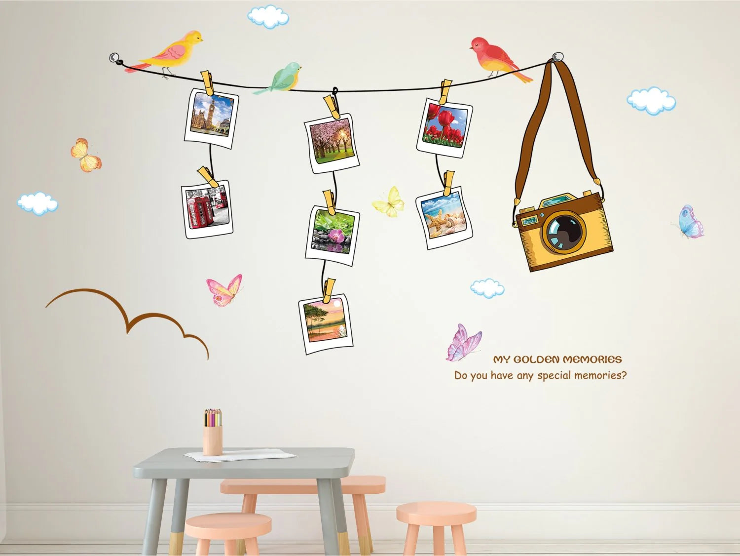 Solimo Wall Sticker for Living Room (Travel Photo Gallery, Ideal Size on Wall, 180 cm X 100 cm), PVC Vinyl abc1050