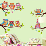 BIBITIME 4 Tree Branches 8 Owls Wall Decal Animal Flower Butterflies Decor Sticker for Living Room Nursery Children Boys Girls Bedroom Kids Room Decor DIY Home Art Mural size 45x60 xh6226