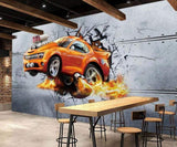 Xh7256 Decoration Murals Wall 3D Industrial Wind Breaking Wall Car Metal Tire Sports Car Mural Background Wall-400Cmx280Cm