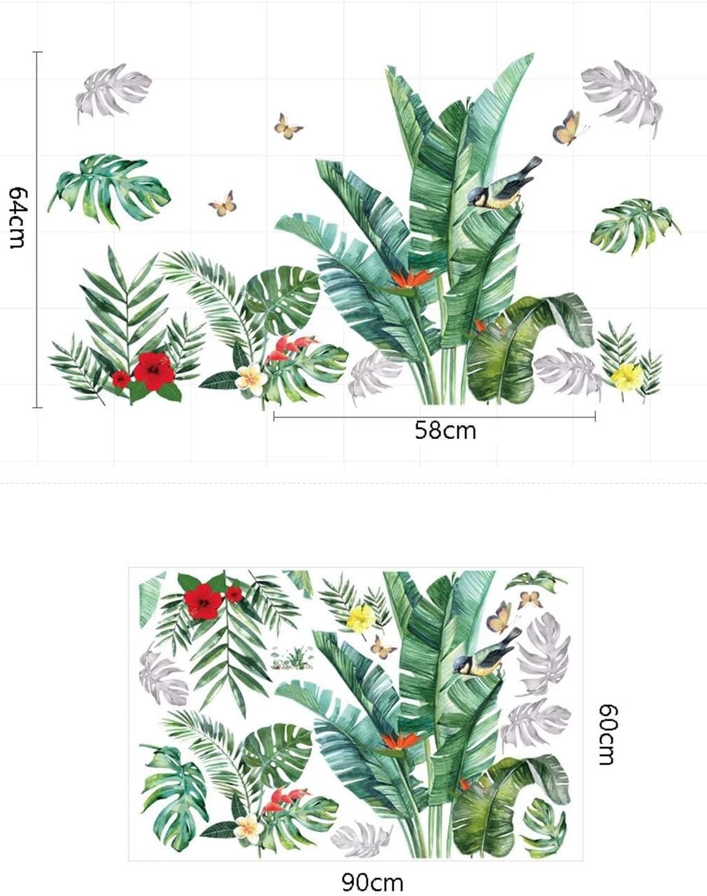 Greenery Leaves Wall Stickers Green Plants Wall Stickers Living Room Bedroom Office Wall Decoration size 60x90 nc023