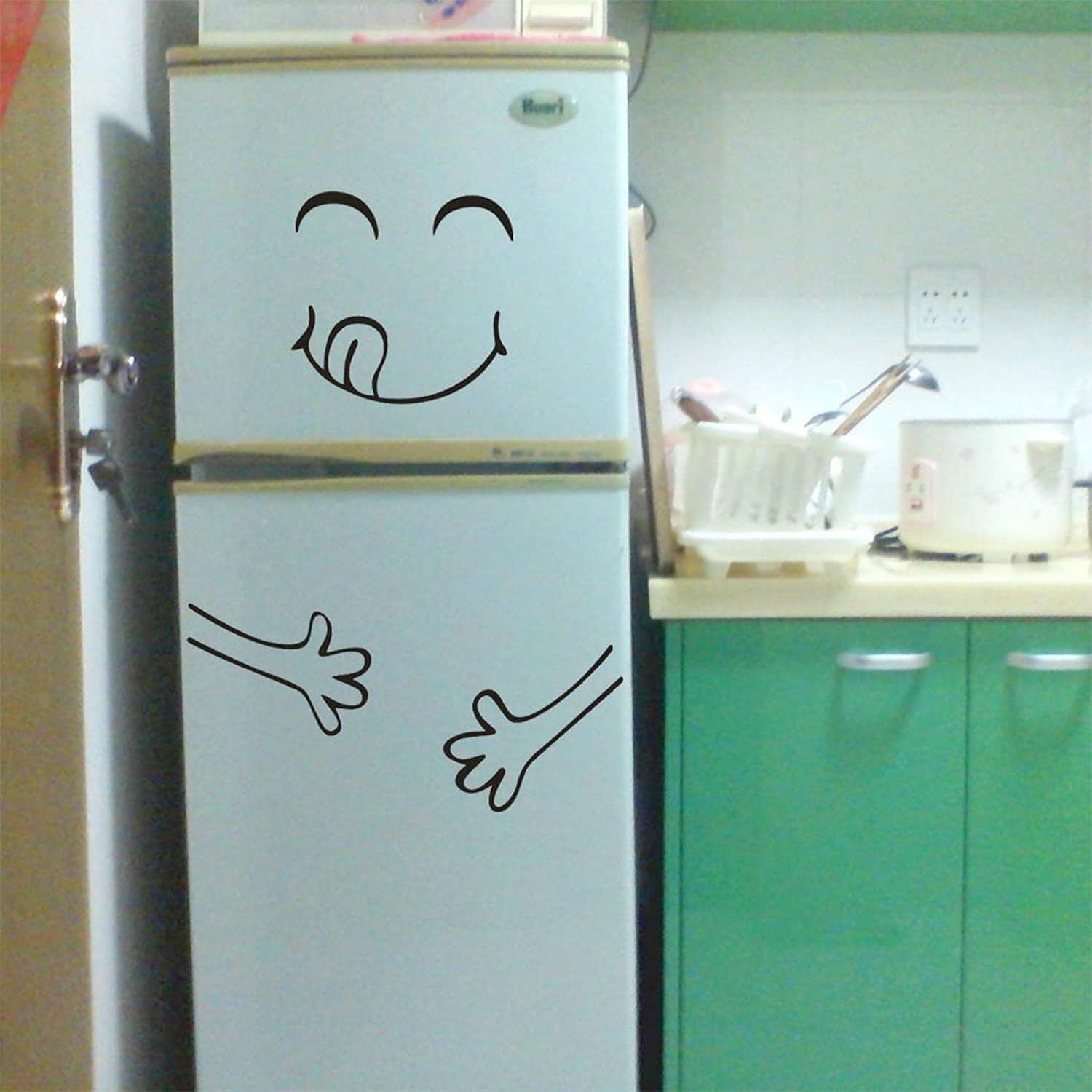 Refrigerator Smile Sticker - Cartoon Small Fridge Sticker - Cute Sticker Fridge Happy Delicious Face Removable Kitchen Fridge Wall Stickers Art Cute Smile Wall Stickers Refrigerator size 15x60 dz026