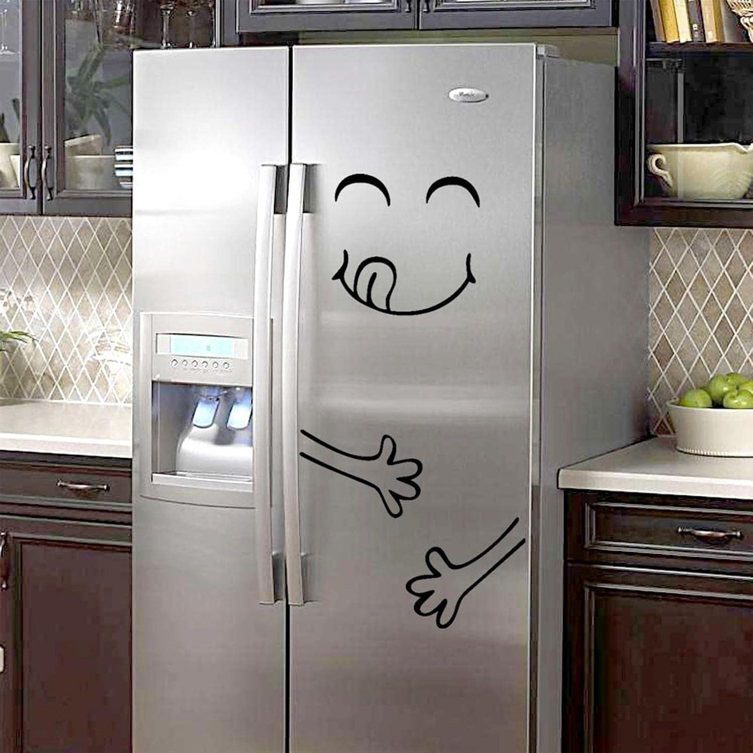 Refrigerator Smile Sticker - Cartoon Small Fridge Sticker - Cute Sticker Fridge Happy Delicious Face Removable Kitchen Fridge Wall Stickers Art Cute Smile Wall Stickers Refrigerator size 15x60 dz026