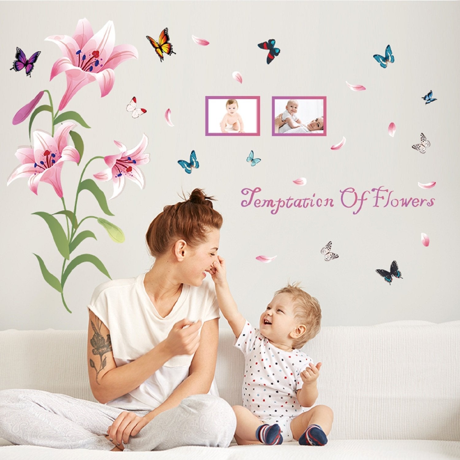 Sk9070b Pink Lily Picture Frame Wall Sticker
