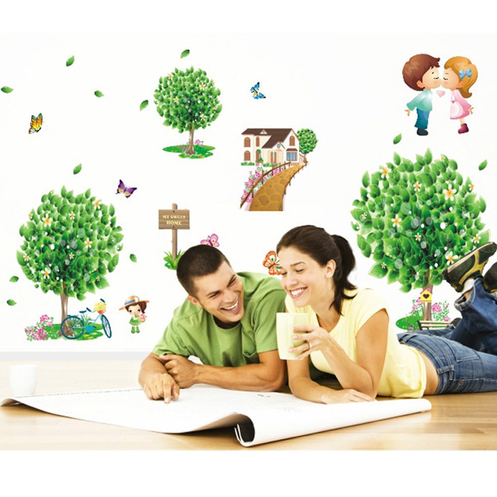 Sweet Kissing Couple Wall Stickers Removable Wall Decals Home Decor PVC Art Mural Baby Boys Girls Kids Bedroom Kitchen Nursery Room Decoration Wall Sticker Posters size 50x70 xls7096