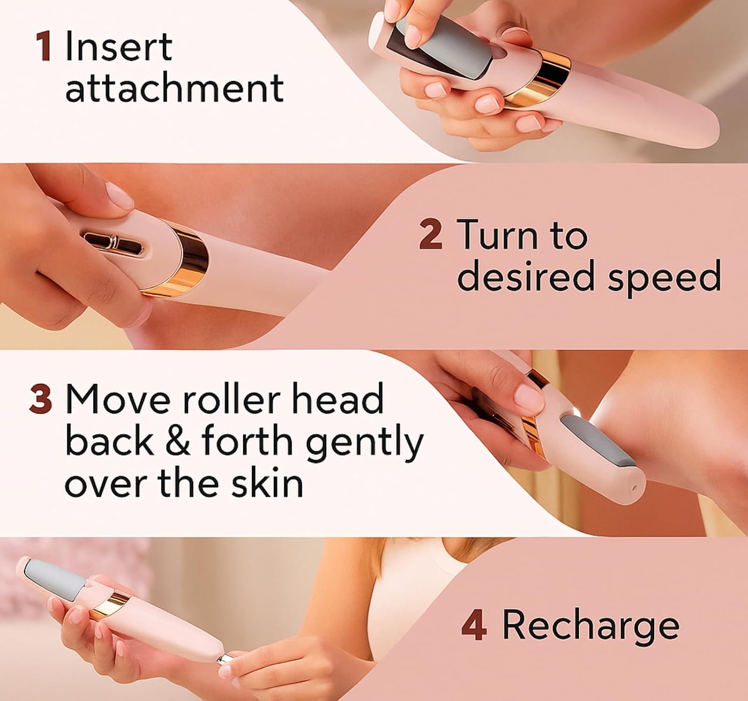 Flawless Pink Cordless Electric Pedicure Roller for Foot Callus Remover, Dead Skin & Rough Heel Smoother