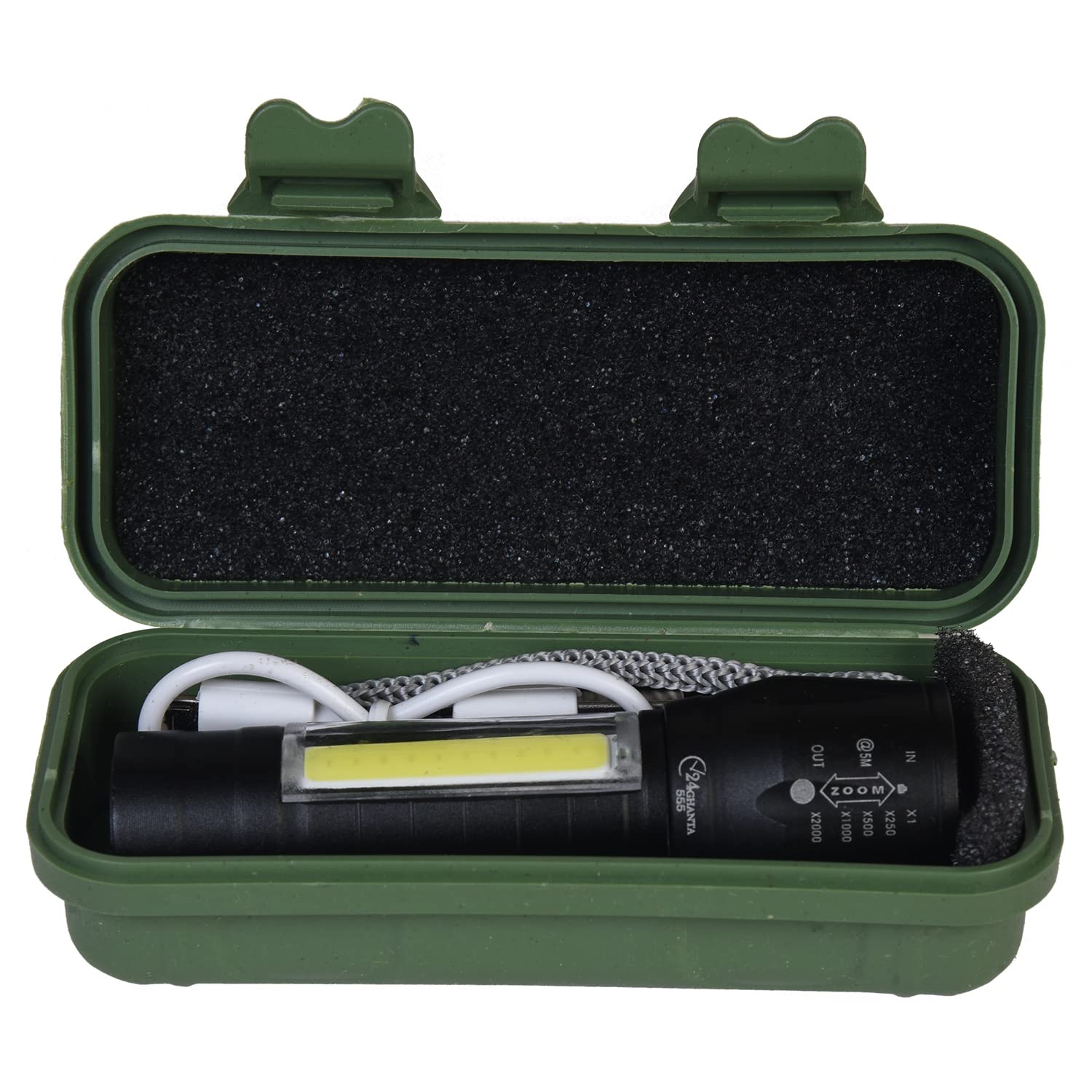 USB Charging XPE+COB LED Flashlight Lamp Torch With Clip Three Mode Zoomable Lamp Built in Battery with Box