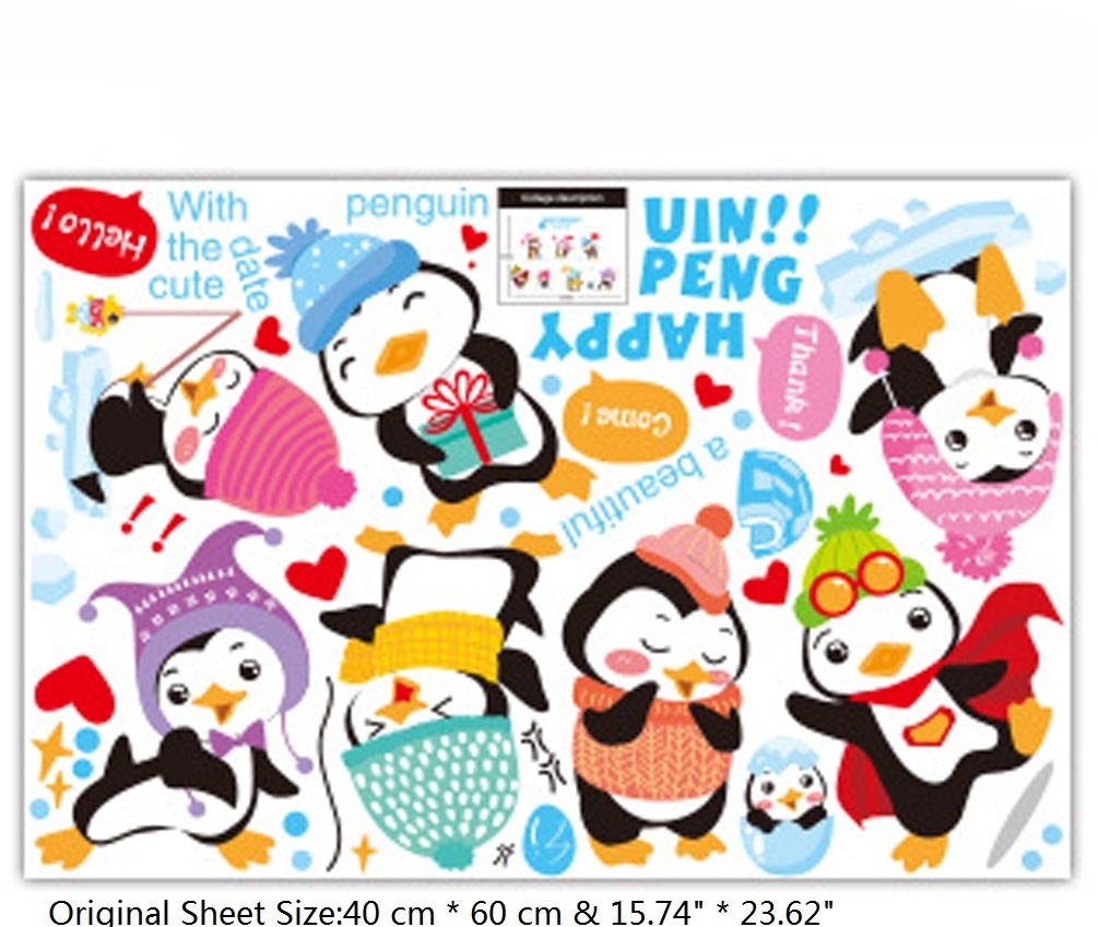 BIBITIME Kindergarten Classroom Nursery Cartoon Saying Quotes Happy Penguin Wall Decals Stickers Bedroom Kids Room Decor,DIY size 40x60 xh1059