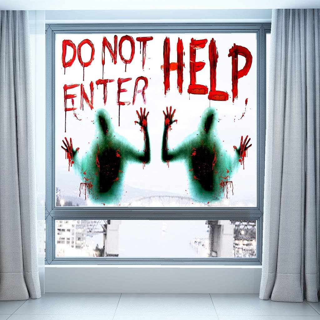 Halloween Horror Bloody Handprint Letter Help glass window sticker Removable Wall Home living room decoration size 50x60 nc1044