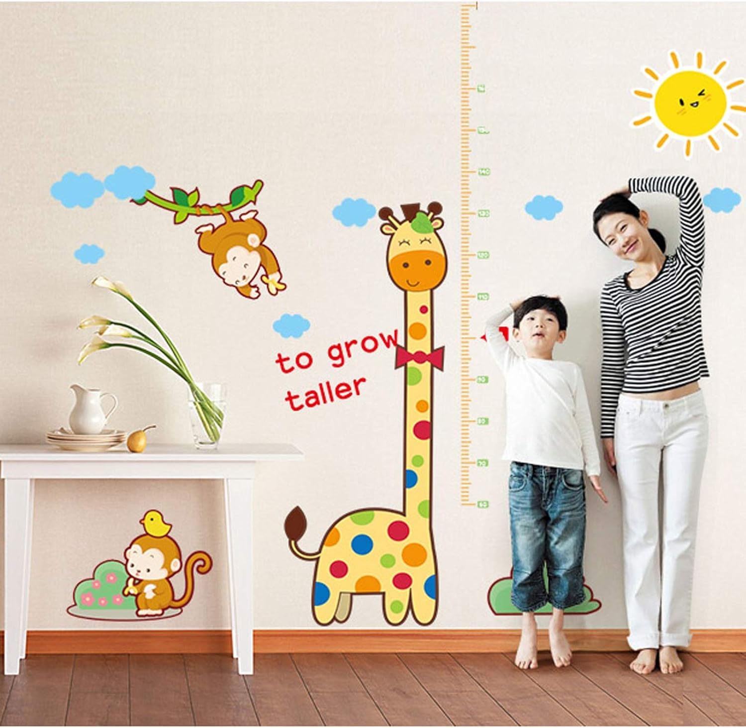 Children Growth Record Growth Chart Wall Measurement Height Chart Wall Sticker Height Measurement Chart Boys Girls Bedroom Nursery Decor Portable/Giraffe  size 60x90  nc1029