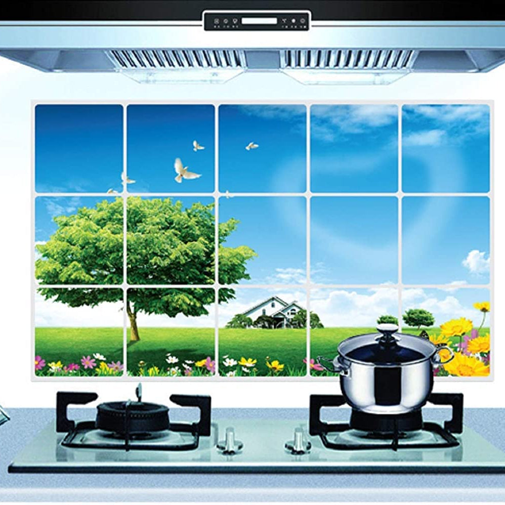 Kitchen Oil Proof Wall Sticker Heat Resistant Waterproof Self Adhesive Backsplash Cover for Kitchen Wall Protection