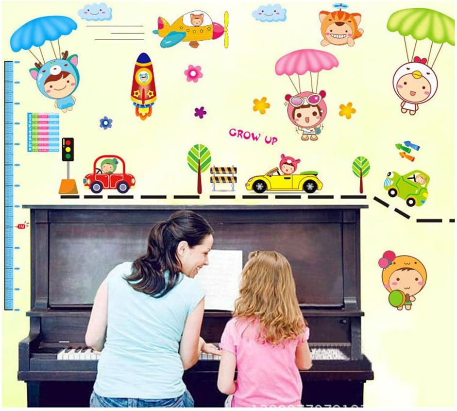 docooler Cartoon Cute Parachute Height Scale Measurement DIY Wall Wallpaper Stickers Art Decor Mural Kid's Child Room Decal size (70x50cm) xy8101