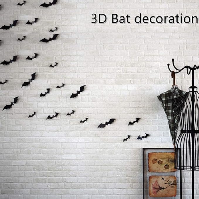 Halloween Bats, 56PCS Halloween Decorations Bat PVC 3D Bats Wall Decal Wall Sticker for Home Window Door Decorations 25x30cm sk-n-y001
