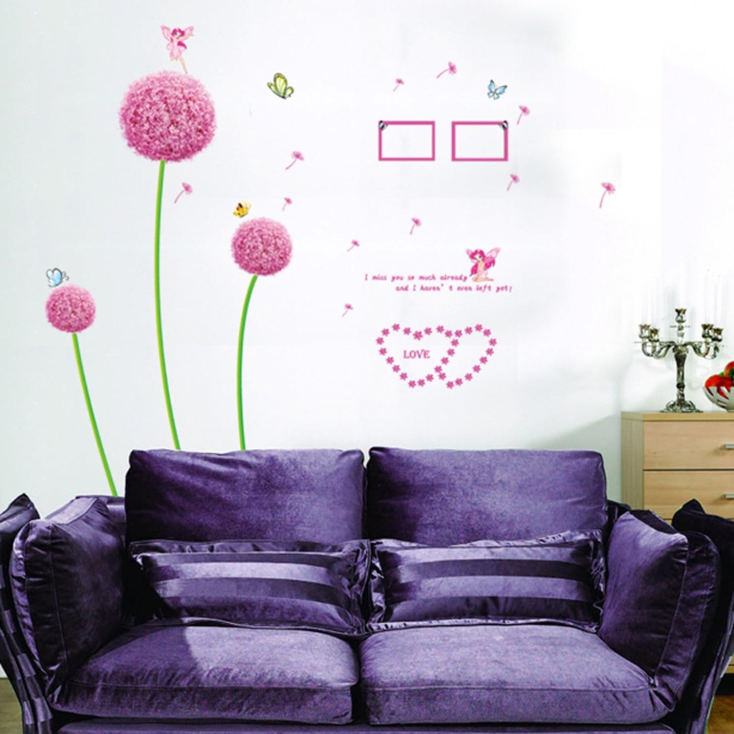 Indian Royals Pink Dendelion Flower Design Self Adhesive PVC Vinyl Wall Sticker size 45x60 ay6006b