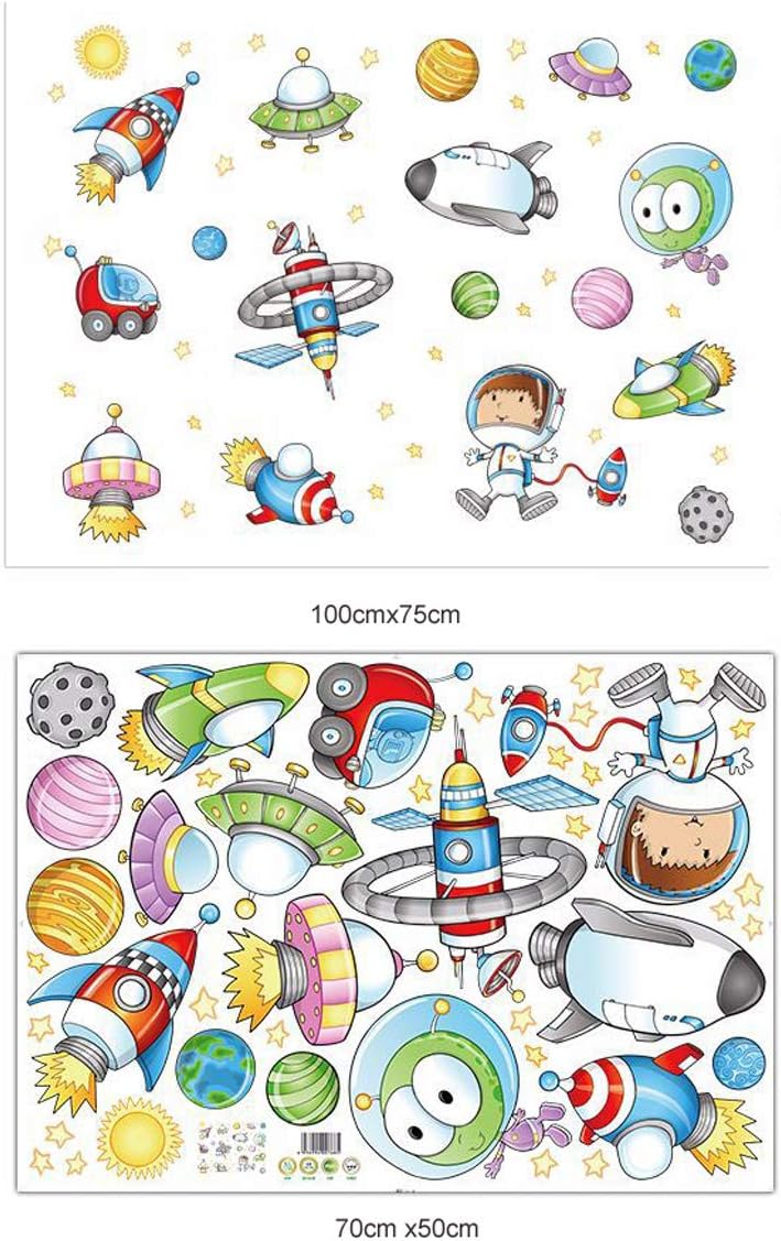 Space Astronaut Cartoon Wall Sticker Kids Room Outer Space Planet Galaxy Rocket Ship Decorative Wall Murals For Child's Favor size 50x70 xls7239