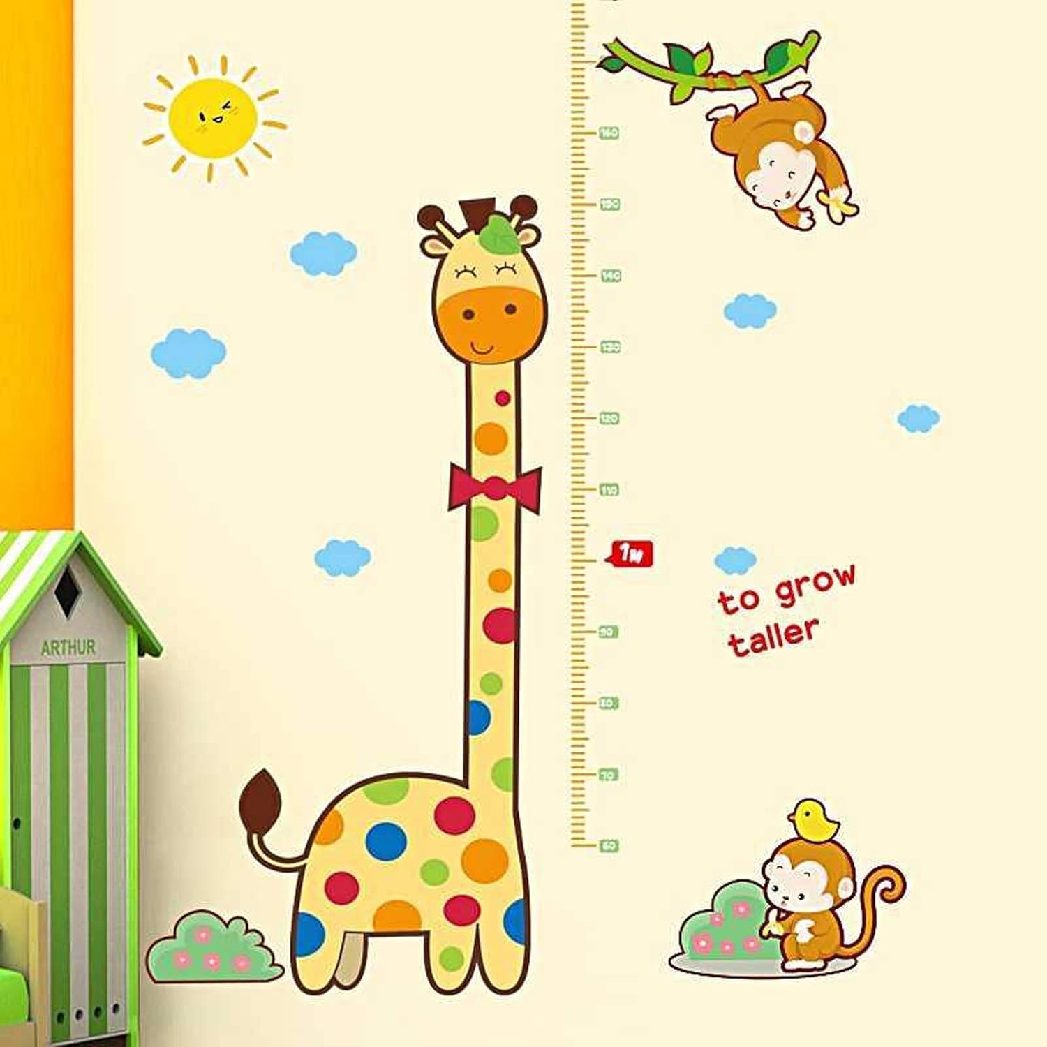 Children Growth Record Growth Chart Wall Measurement Height Chart Wall Sticker Height Measurement Chart Boys Girls Bedroom Nursery Decor Portable/Giraffe  size 60x90  nc1029